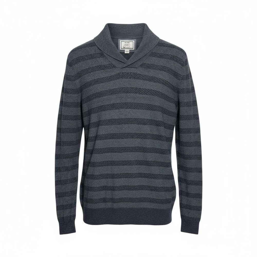 Jos. A. Bank Striped Shawl Collar Cotton Knit Pullover Sweater Gray Size Large